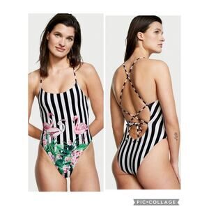 NEW Victoria’s Secret Essential Strappy Back Scoop One-Piece Size Large Stripes